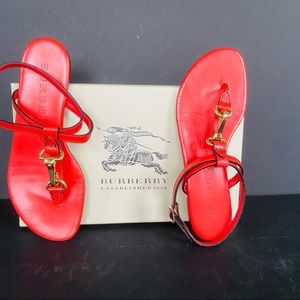 Burberry | Shoes | Burberry Reason Leather Coral Red Thong Sandals |  Poshmark